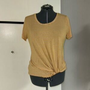 Mime Britton Mustard & White Scoop-neck Tie Detail Tee